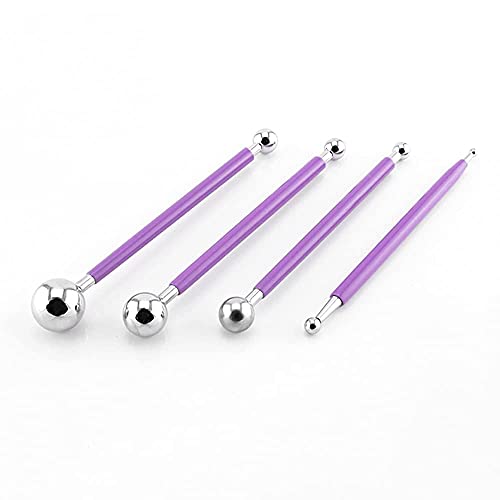 4 x Fondant Cake Decorating Clay Flower Sugarcraft Ball Model DIY Tool 8 Sizes (Purple)