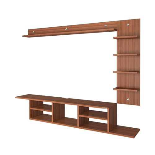 Image of Anikaa LED Light TV Unit Wall Mounted TV Unit Wall TV Cabinet Diplasy Shelf for Living Room, Set Top Box Stand - Walnut (D.I.Y - Do-It-Yourself) Ideal for up to 50 inch inches