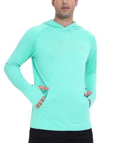 Roadbox UPF 50+ Mens Long Sleeve Fishing Shirts, Sun Protection Athletic Hoodies with Pocket, Outdoor Running Rash Guard