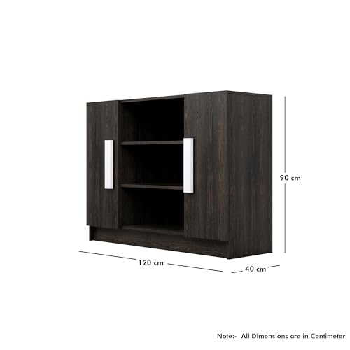 Image of Bniture Storage Cabinet Wooden Sideboard for Living Room with 3 Shelf and 2 Door | Multipurpose Book Shelf Storage Organizer Cabinet for Office Home Hallway Drawing Room Bedroom | Flower Wenge