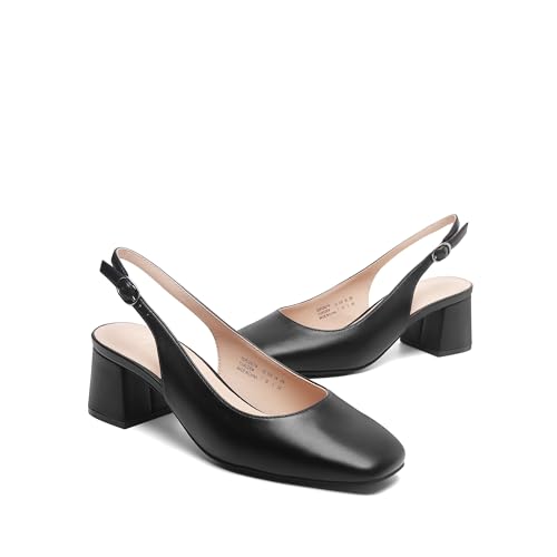 DREAM PAIRS Women's Low Chunky Heels Slingback Square Toe Block Dress Shoes Closed Toe Comfortable Wedding Work Pumps3