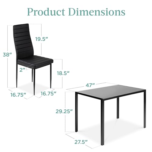 Best Choice Products 5-Piece Glass Dining Set, Modern Kitchen Table Furniture for Dining Room, Dinette, Compact Space-Saving w/Glass Tabletop, 4 Upholstered PU Chairs, Metal Steel Frame - Black - Image 3