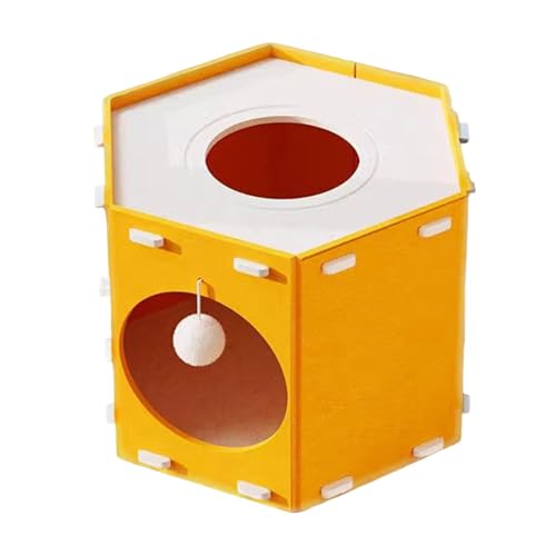 Bothyi Felt Cat House Kitten Cave Tunnel Scratch Resistant Furniture Extra Large Foldable for Indoor Cats Bed Cave Hideaway, Orange