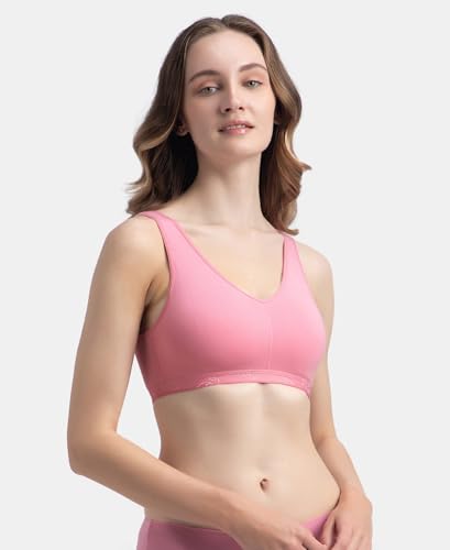 Image of Jockey ES04 Women's Wirefree Padded Super Combed Cotton Elastane Stretch Full Coverage Sleep Bra with Removable Pads and Ultrasoft Underband