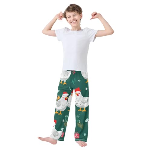 ZZXXB Chicken with Xmas Hat Boys Long Pants Soft Trousers Elastic Waist Kids Lounge Bottoms with Pockets S-XL3