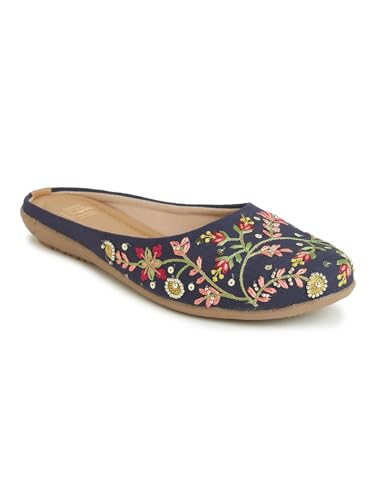 Image of OPIVE's Mehandi Women's Mojari Jutti Ethnic Punjabi Juttis Traditional Flat Embroidered Canvas Fancy Bellies Comfortable Sole for Womens & Girls