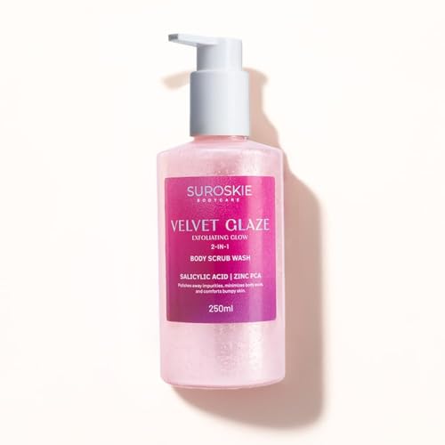 Image of Suroskie Velvet Glaze Exfoliating Glow 2 In 1 Body Scrub Wash | With Salicylic /Glycolic Extract & Niacinamide | For Body Acne, Tan Removal, Glowing Skin | Body Wash Shower Gel For Women & Men