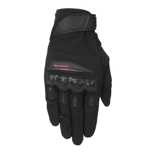 Image of Royal Enfield Urban Hustler V2 Riding Gloves 100% Polyester Air Mesh for Ventilation | TPR Knuckle Protectors | Microsuede Grip Patch | Poly Stretch Fabric for Better Flexibility Black 2XL 24CM