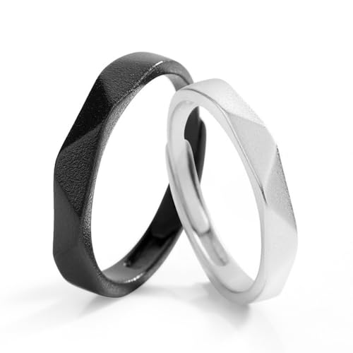 Anneaux couple argent 925 diamant rétro duo noir et blanc chic