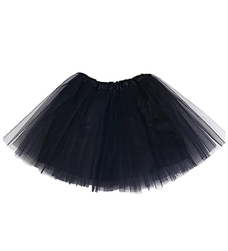 mini kitty Tutu Falda para Mujer Faldas de Tul Elástico 4 Capas Disfraces de Ballet Bail Tutus Niña para Halloween Fiesta Costume Carnaval Bailarina (Negro)