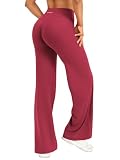 YEOREO Legging droit pour femme - Invisible - Scrunch - Taille haute - Sans couture avant - Jambe large - Pantalon de yoga - Opaque - Élastique - Doux - Sans coutures - Pantalon de sport, rouge rubis