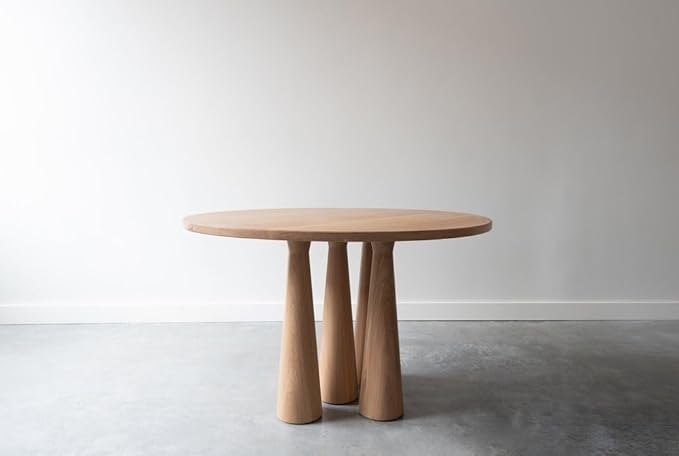 Image of Modern Round Dining Table, Natural Wood Finish, Triple Pillar Design, 100cm Diameter x 70cm Height, Living Room Furniture