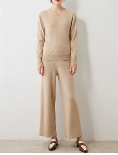 Women's V-Neck Cashmere Long Sleeve Sweater - Fall Winter Flat Knitted Versatile2