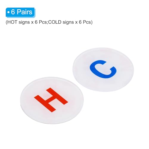 PATIKIL Self Stick C/H Water Label, 6 works/12 Pack Acrylic Round Shape Hot/Cold Sticker Signs for Faucets Sinks White - Image 3