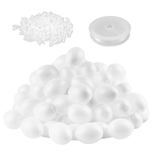 Lote de 100 huevos de plástico con agujero – blanco, 6 cm de alto, Ø 4 cm