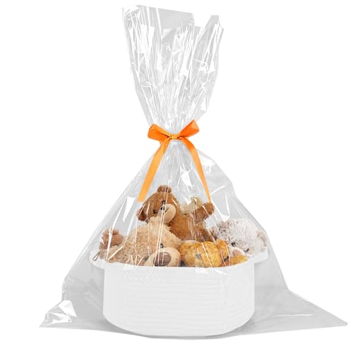 Image of Gift Basket with Gift Bag & Ribbon- Small Woven Baskets for Gifts Empty, Rope Easter Basket with Handle Decorative Storage for Baby Showers, Toys & More, 12 inchX 8 inch X 5 inch