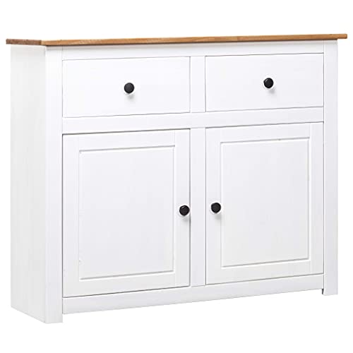 vidaXL Pin Solide Buffet Armoire à Tiroirs Commode Dressoir Armoire de Rangement avec 2 Tiroirs et 2 Portes Salon Chambre à Coucher Maison Blanc 93x40x80 cm