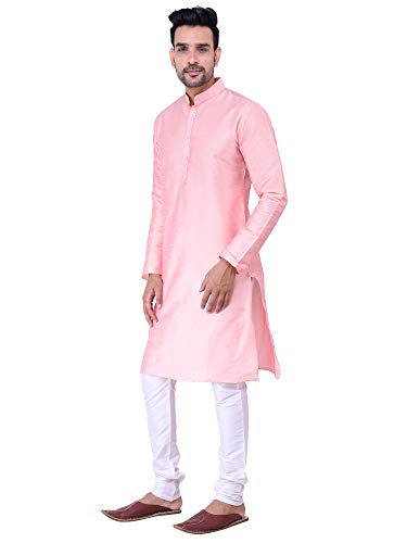Image of HUZUR Men's Silk Solid Straight Long Kurta Pyjama Set| Ethnic Wear