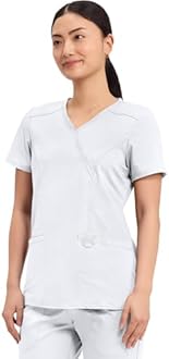 Cherokee Scrubs Top for Women Mock Wrap with 3 Pockets, Soft, 2-Way Stretch & Durable Fabric - WW610