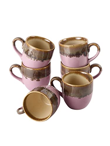 Image of Miah Decor Studio Pottery Ceramics Glazed Coffee Mugs Cum Serving Tea Cups Set, 200ml, Set of 6(Red)-Microwave & Dishwasher Safe