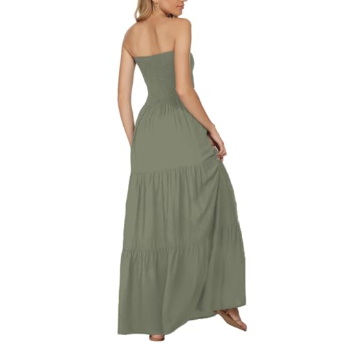 Image of Women's Summer Strapless Tube Top Maxi Dresses Off Shoulder Boho Beach Long Dress