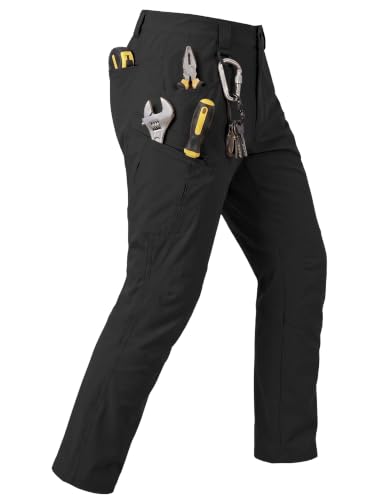 Pillxter Mens Stretch Tactical Pants Lightweight Hiking Cargo Pants Water Resistant Multi Pocket Casual Outdoor Work Pants (No Belt) Black