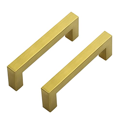 Image of Ravinte Gold Cabinet Handles Drawer Pulls, 3-3 /4 Inch, 5 Pack | Square Bar Grip, Smooth Drawer Pull Feel, Kitchen Cabinet Update, For Cupboards, Drawers, Dressers, Hardware Projects