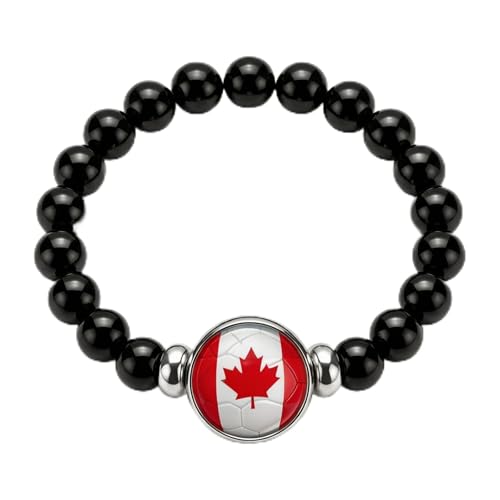 Thayrakn World Cup 2026 Men Bracelet, Canada National Flag Stretch Adjustable Beaded Bracelet with Detachable Soccer-Style Flag Charm, Soccer Jewelry Gifts for Men Women & Fans