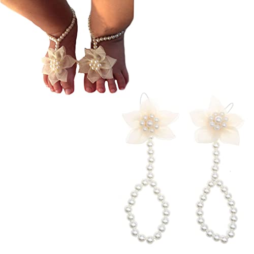Infant Barefoot Sandals Shoes Newborn Pearl Baby Beaded Foot Bands Jewelry Baby Girl Foot Flowers Kids Beach Sandal Anklet2