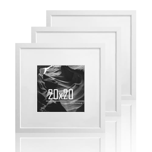 VUVUZULA Set di 3 cornici portafoto in legno bianco, 20 x 20 cm, quadrate, in MDF, con passepartout, 12 x 12 cm