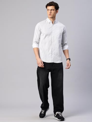 Image of Majestic Man Classic Slim Fit Vertical Striped Casual Cotton Shirt