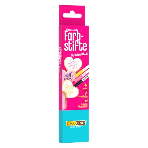 DECOCINO Essbare Farbstifte 3er Set Filzstifte zum Verzieren von Kuchen und Torten glutenfrei & laktosefrei