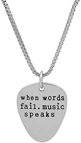 Art Attack Silvertone When Words Fail Music Speaks Guitar Pick Lover Pendant Necklace