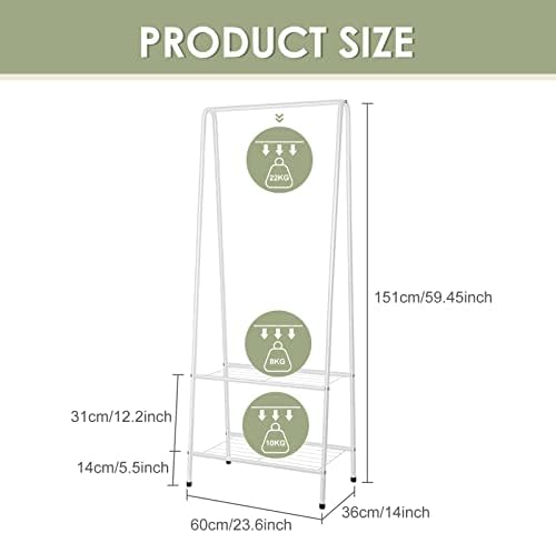 Youyijia Small Clothes Rail Clothing Rail for Bedroom 60x30x151cm Childrens Clothe Rack Heavy Duty Metal Garment Rack Garment Rail with Shelves Coat Stand Hanging Rail for Clothes (White)
