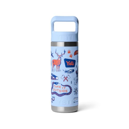 Image of YETI Rambler 18 oz Bottle, Vacuum Insulated, Stainless Steel with Color Matching Straw Cap, Big Sky Summer Camp