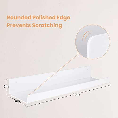 Image of upsimples 2 Pcs 15 inch Acrylic Shelves for Wall Organize and Display, White | Cute Floating Shelf for Perfume, Skincare, Nail Polish, Wall Organizer for Bedroom, Living Room, Playroom, Room Decor