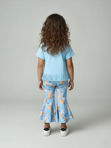 Image of Unique Baby 2 Piece Girls Bell Bottom Leggings Outfit with Short Sleeved Shirt Kid and Toddler Clothes Set