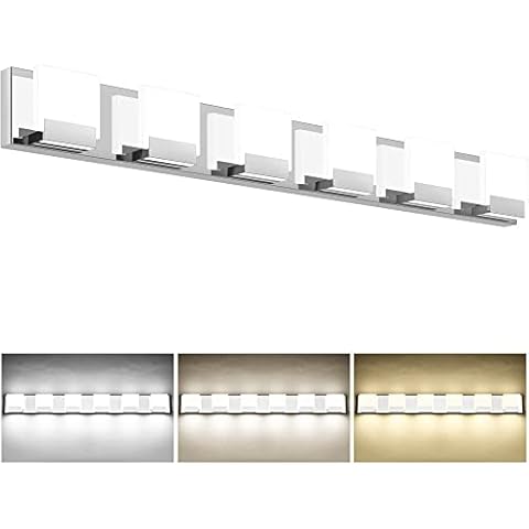 SOLFART 3 Color Temperature Dimmable 6-Light Vanity Light Fixtures for Bathroom Led Modern Vanity Light Above Mirror Adjustable 3000K/ 4500K/ 6000K 3C Cover