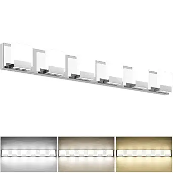 SOLFART 3 Color Temperature Dimmable 6-Light Vanity Light Fixtures For Bathroom Led Modern Vanity Light Above Mirror Adjustable 3000K/ 4500K/ 6000K 3C