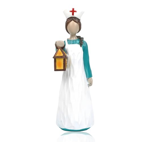 Decoração de enfermeira com lanterna azul do lago, estátuas pintadas à mão de enfermeiras com lanternas, Dia de Ação de Graças, lembranças e presentes do dia das enfermeiras, ornamentos de arte de