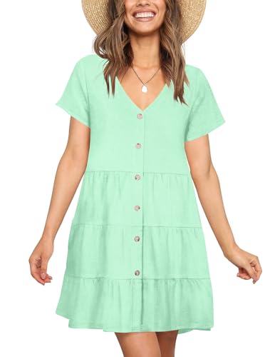 Image of Nova In Sky Women's Summer Dresses 2026 Short Sleeve V-Neck Casual Loose Swing Button Down Casual T Shirt Dresses