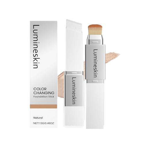 Official Lumineskin Cover Cream Stick-V Color Changing Foundation Stick - Hydrating Concealer Base Makeup Dual-Ended with Built-in Brush Portable for Daily Use (Natural)