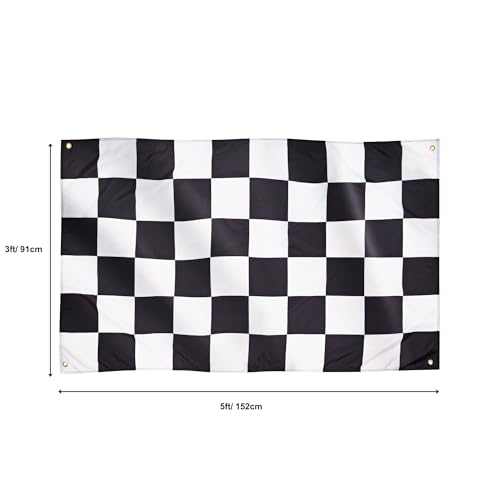 Runesol Black & White Chequered Flag - 91x152cm, 3ft x 5ft, F1 & Formula 1 Finish Line Flag, 4 Grommets, Premium Quality for Inside & Outside Use