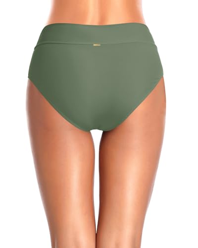 Image of Women V Cut Full Coverage Bikini Bottom - High Waist Swim Bathing Suit Bottoms Cross V Front Swimsuit