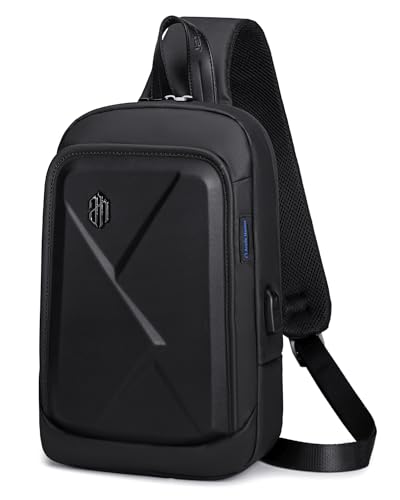 Arctic Hunter Sling Bag for Men 6L Semi-hard Chest Bag for 9.7" iPad Pocket Smart Crossbody Bag with USB Ports Water-resistant Stylish Padded Shoulder Side Bag for Biking Travel Office College, Black