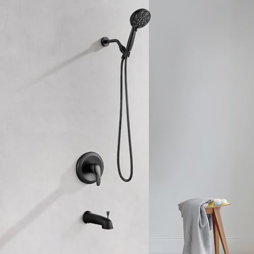 Image of gotonovo Tub Shower Faucet Set with Valve 6 Mode Handheld Oil Rubbed Bronze | Bathtub Faucet Set,6 Mode ABS Handheld Spray,6.3'' Metal Tub Spout,Brass Valve Trim Kit,Shower Head and Handle Kit,Wall Mount