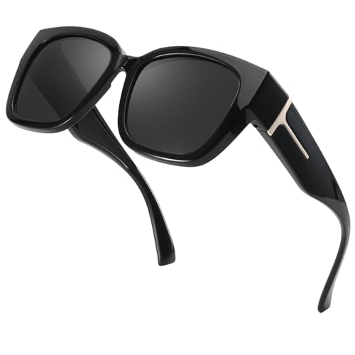 TJUTR Oversized Polarized Fit Over Glasses Sunglasses For Women, Large Trendy Square Shades For Driving with UV400 Protection