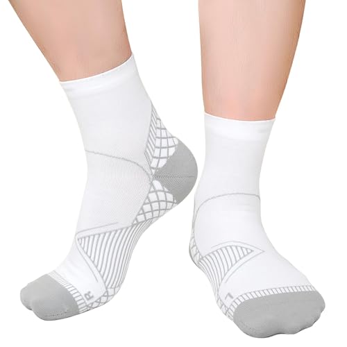 Photo de PUTUO Chaussettes Neuropathie pour Hommes et Femmes: Chaussettes Anti Douleur de Compression pour Polyneuropathie et Fasciite Plantaire 1Paire Blanc XL