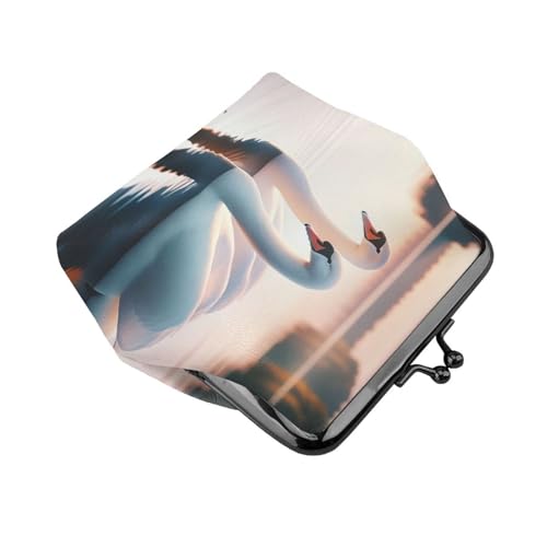 Pu Leather Buckle Coin Purse Romantic-Swans-Love Girls Kiss-Lock Change Purse Wallets3