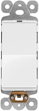 LIDER Minimalist Design Matte Finish Lighted Decorator Switch, Single Pole Frameless Paddle Light Switch with Locator Light, Grounding Screw, 15A 125V, UL Listed, LS15-1P-W, White